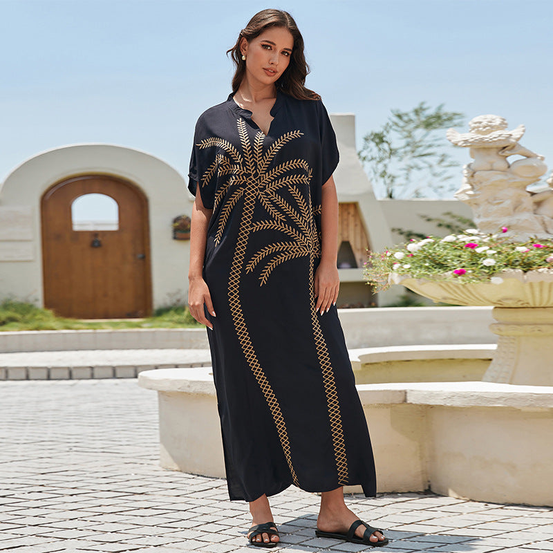 Black Embroidery Coconut Tree