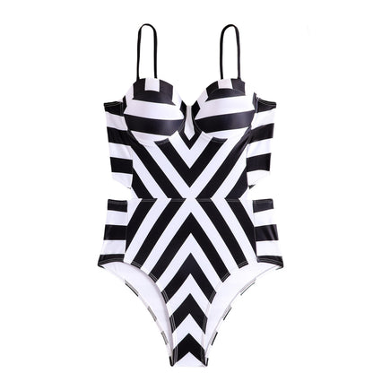 Traje de baño bikini con estampado geométrico abstracto y soporte de acero, traje de baño push up