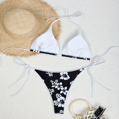 Bikini triangular con estampado floral para mujer, traje de baño sexy dividido para playa