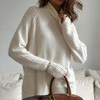 Suéter de punto holgado e informal de otoño e invierno para mujer, color blanco