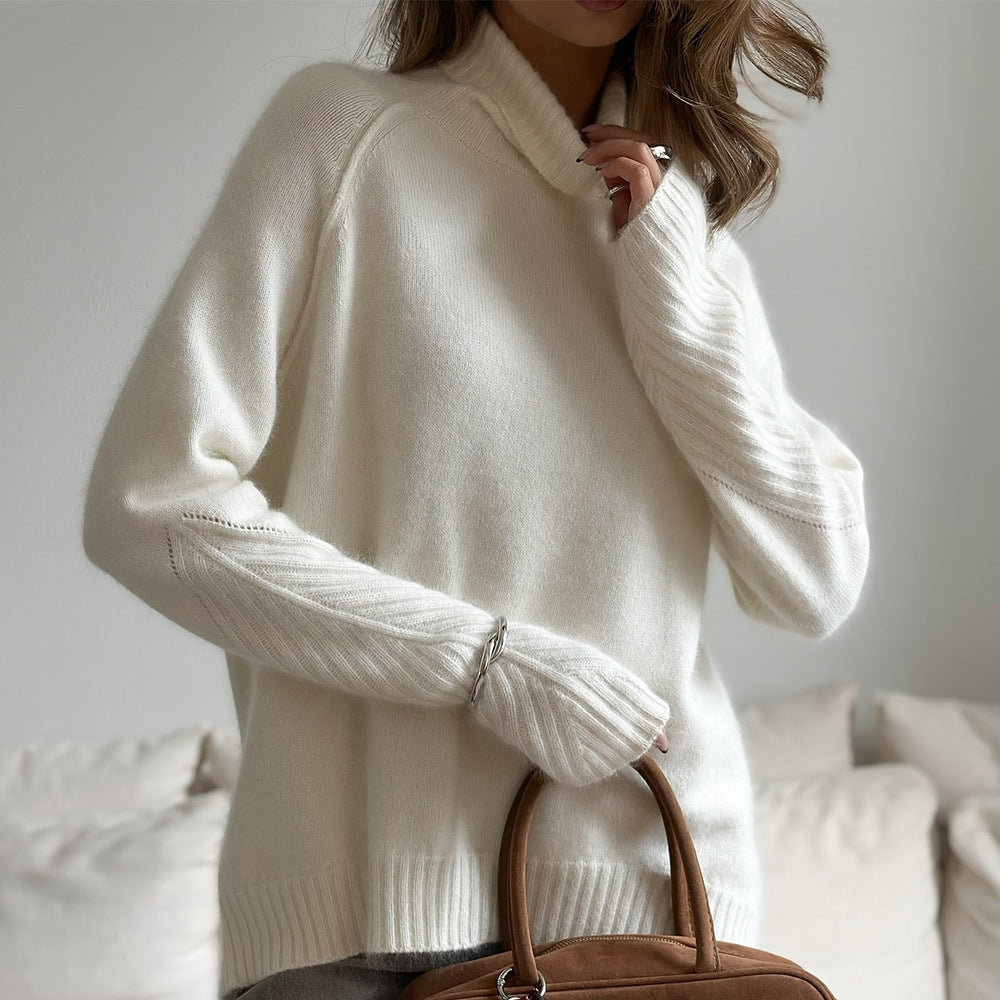 Suéter de punto holgado e informal de otoño e invierno para mujer, color blanco