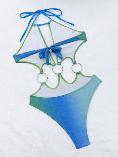 Bikini Double One Piece Swimsuit Sexy Bikini Swimsuit Women Backless Swimsuit Gradient Bikini