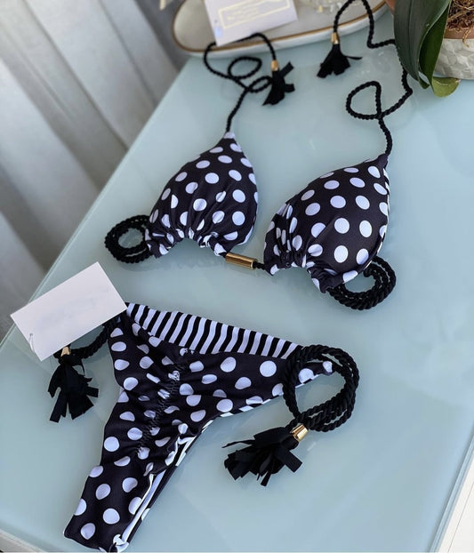 Traje de baño de cuerda tejida a mano, bikini sexy para mujer, bikini de cuerda trenzada multicolor sexy de color sólido dividido
