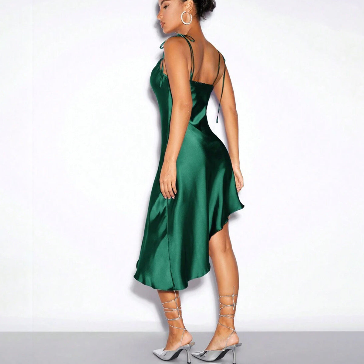 Satin Sling Dress Spring Summer Evening Dress Satin Sexy Women Clothing