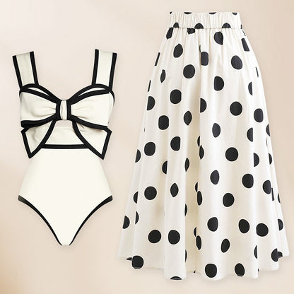 Traje de baño sexy para mujer, traje de baño conservador con cordones en el vientre, conjunto de falda de playa de gasa de primavera.