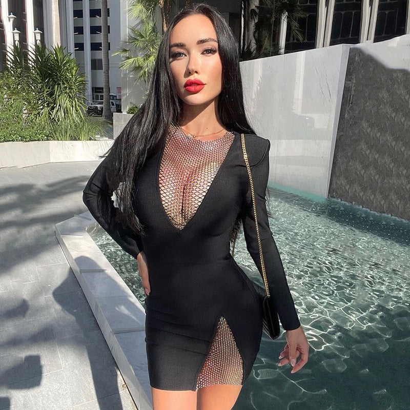 Robe Femme Printemps Automne Haute Qualité Petite Mode Sexy Moulante Jupe Sexy Soirée Manchette