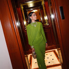 Dress Winter round Neck Green Pleated Long Sleeve Sight