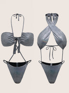 Bikini doble de una pieza, traje de baño cruzado, traje de baño sexy para mujer, bikini de color sólido