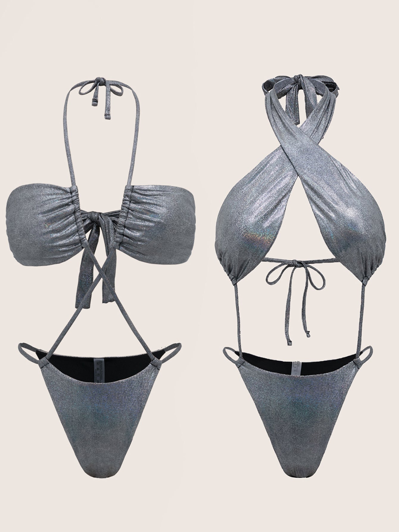 Bikini doble de una pieza, traje de baño cruzado, traje de baño sexy para mujer, bikini de color sólido