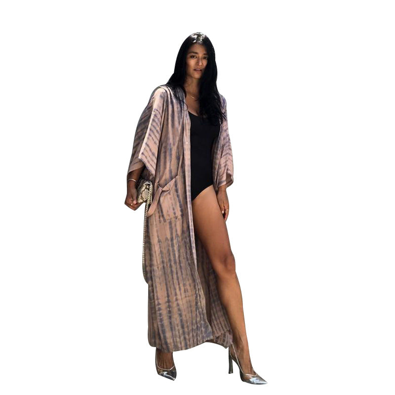 Sun-Protective Clothing Lace Printing Sun Protection Shirt Long Sleeve Beach Vacation Bikini Outwear Blouse