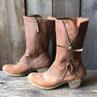 Side Zipper Thick Heel Middle Knight Boots Women Retro round Toe Mid Heel Thin Leather Boots Stand Alone ZUIMEI