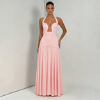 Women Clothing Summer Solid Color Casual Elegant Sleeveless Halter Backless Slim Fit Maxi Dress HONEYBADGER