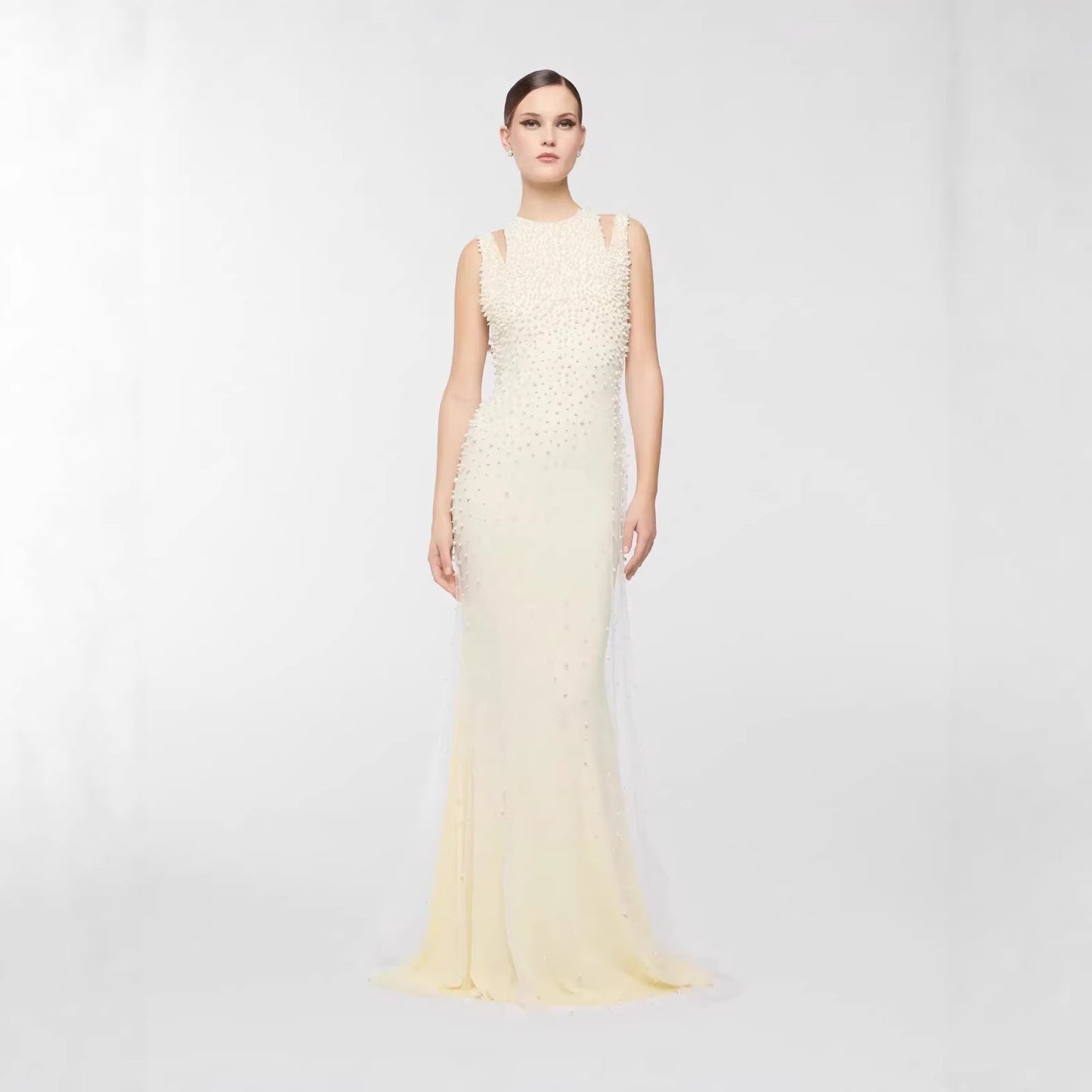 Pearl Tassel off the Shoulder Fishtail Dress Heavy Industry Beads Slim Slimming Dinner Dress for Women Sight
