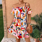 Summer Elegant Ladies Tropical Printing off the Shoulder Dress Vivish