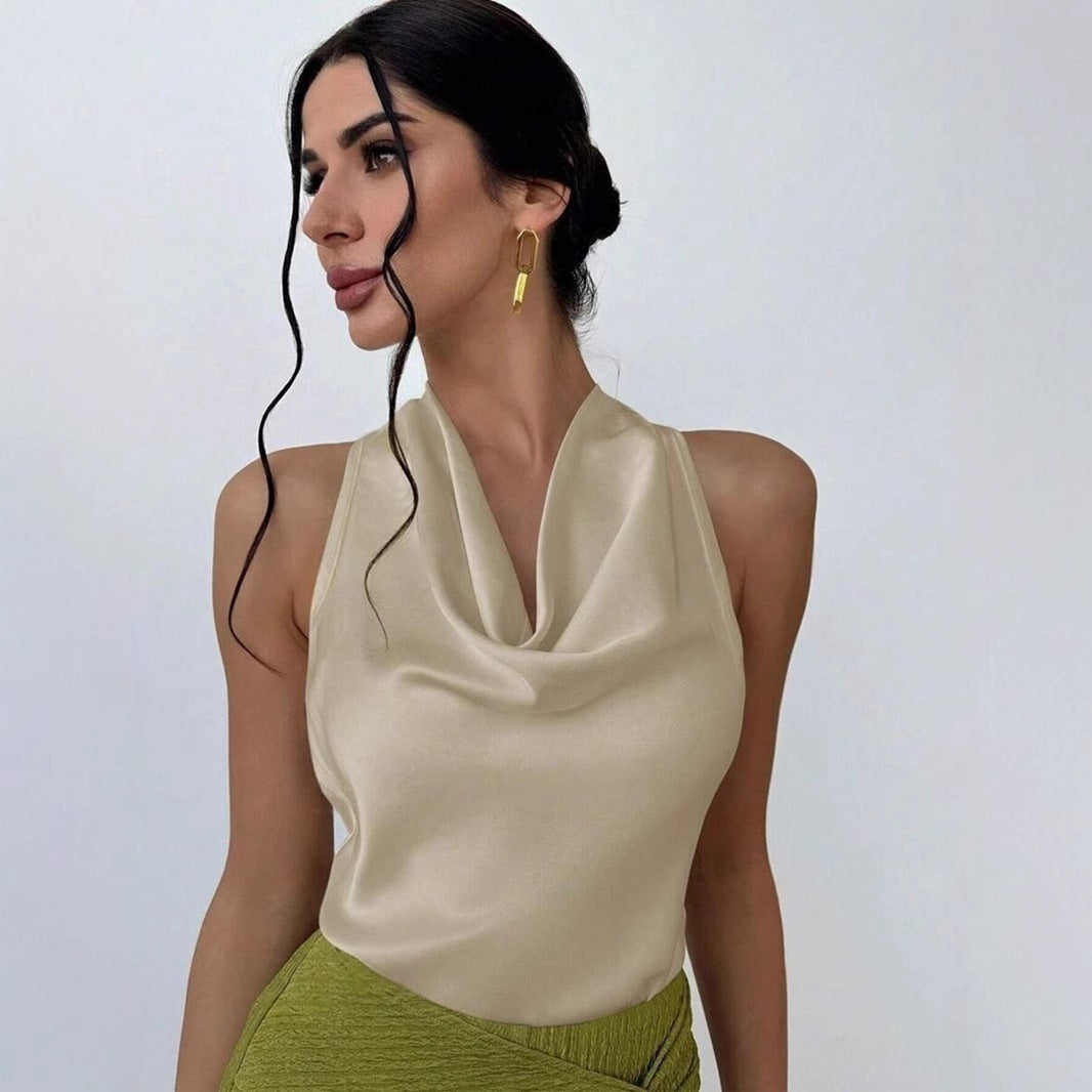 Women Clothing Sexy Sleeveless Satin Shirt Spring Autumn Work Women Shirt