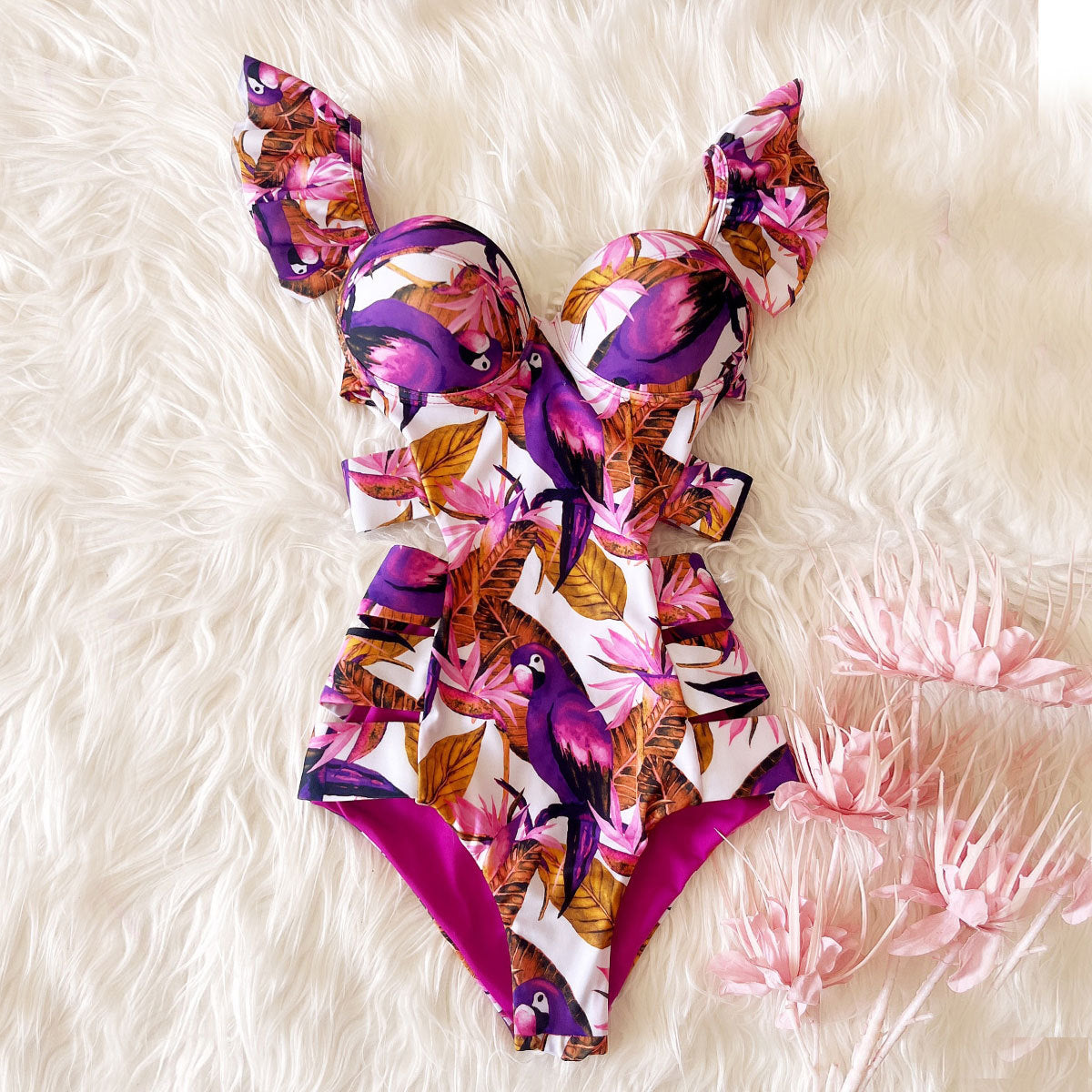 Traje de baño ahuecado con recortes para mujer, traje de baño sexy sin espalda estampado