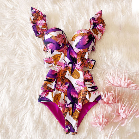 Traje de baño ahuecado con recortes para mujer, traje de baño sexy sin espalda estampado