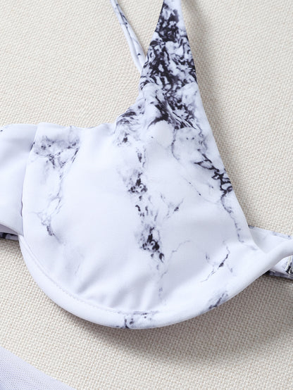 Marbling Printed Bikini Sexy Bikini Women Underwire Split Swimsuit
