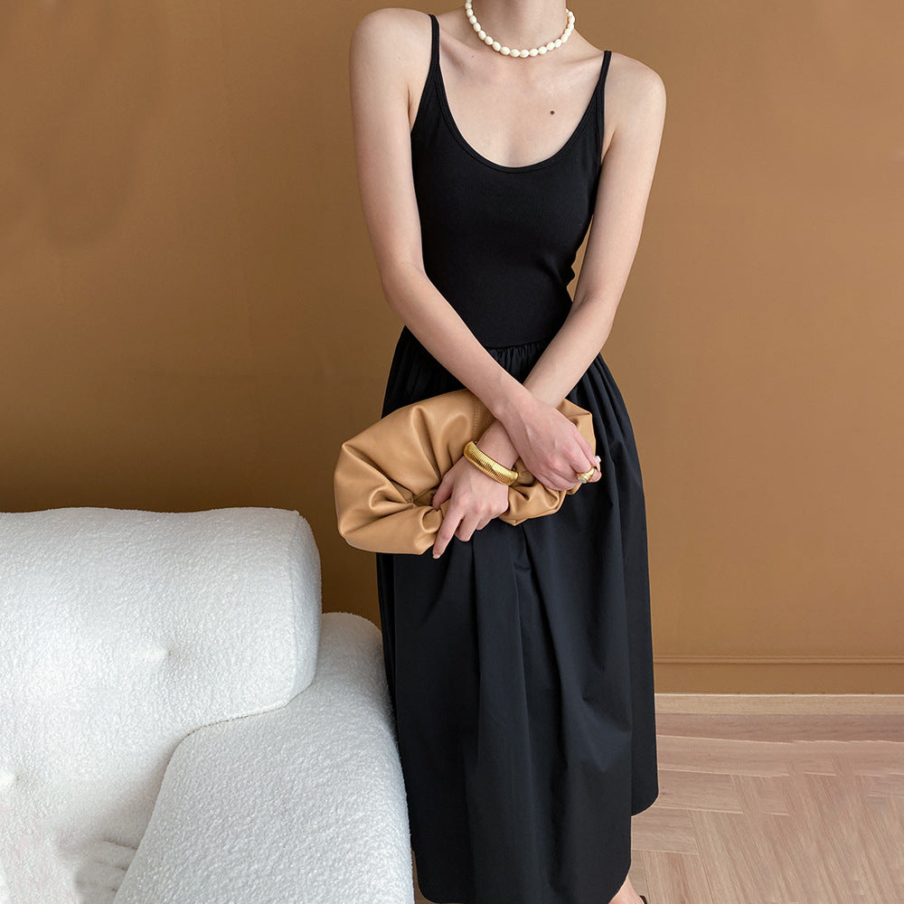 French Black High Grade Camisole Dress Summer High Waist Inner Wear A Line Dress Women FDvzykx