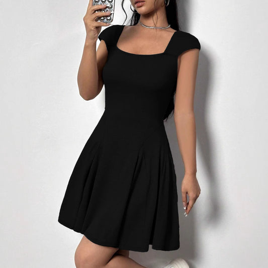 Women Clothing Summer Backless Bandage Square Collar Sexy Dress