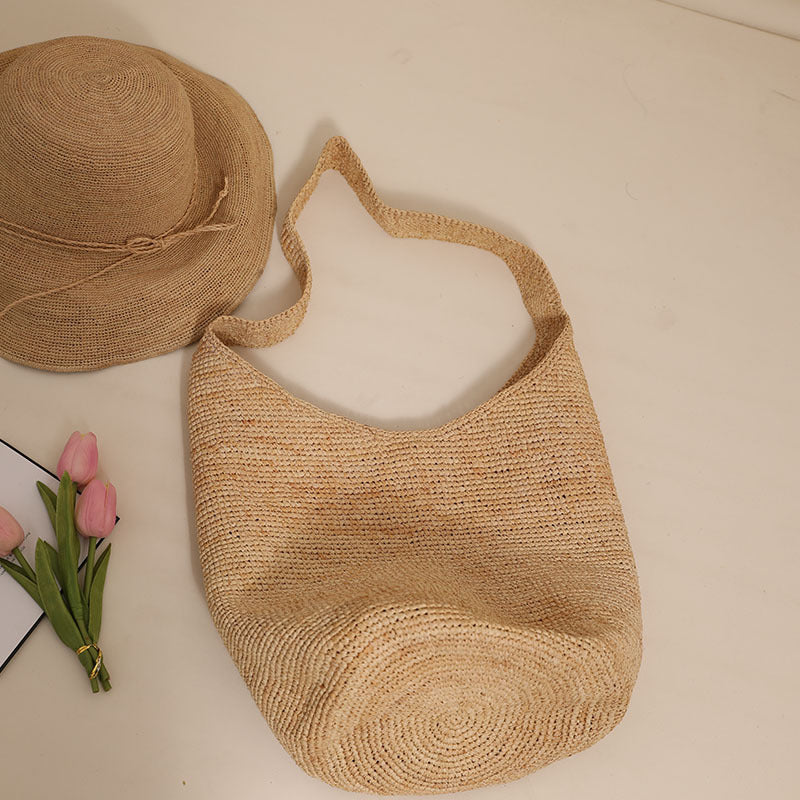 Bolso de paja de gran capacidad para el hombro, bolso de paja tipo cubo, bolso tejido, bolso de playa para vacaciones, bolso para mujer 