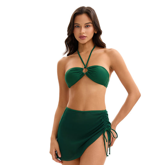 Traje de baño de tres piezas de bikini sexy sin espalda con abertura triangular