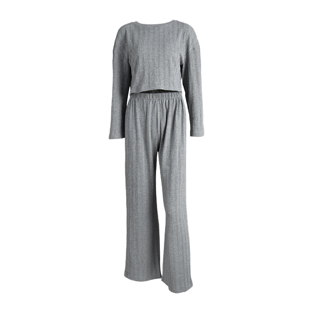 Gray Long Sleeve Trousers Pajamas Set Winter Wheat Jacquard Home Wear for Women BlueLine