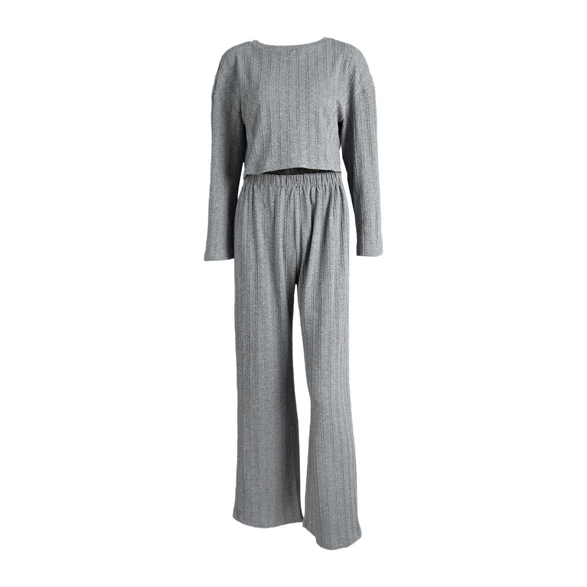 Gray Long Sleeve Trousers Pajamas Set Winter Wheat Jacquard Home Wear for Women BlueLine