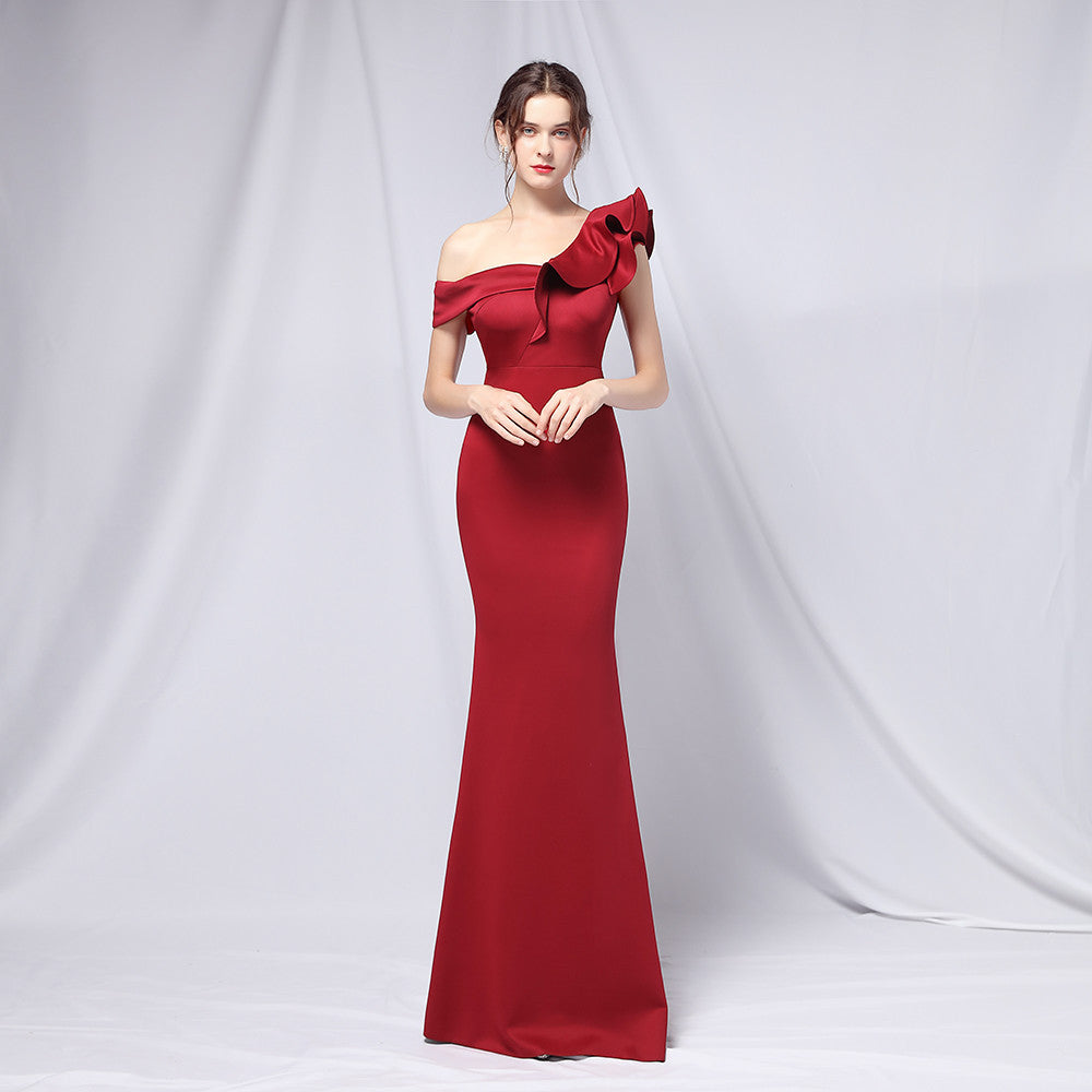 Vestido de noche con hombros descubiertos para banquete, maxivestido de fiesta largo, elegante, ajustado, sexy, con cola de pez, vestido formal