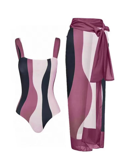 Traje de baño de una pieza para mujer, con protector solar, falda de gasa, para vacaciones en la playa, traje de baño de primavera.