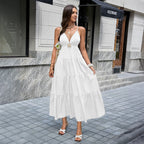 Women Clothing Summer Elegant Easy Matching Sling Long Dress Dee