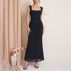 Summer Suspenders off Shoulder Two Way Dress Dignified Goddess Mesh Boning Corset Slim Fit Maxi Dress SUNSHINE