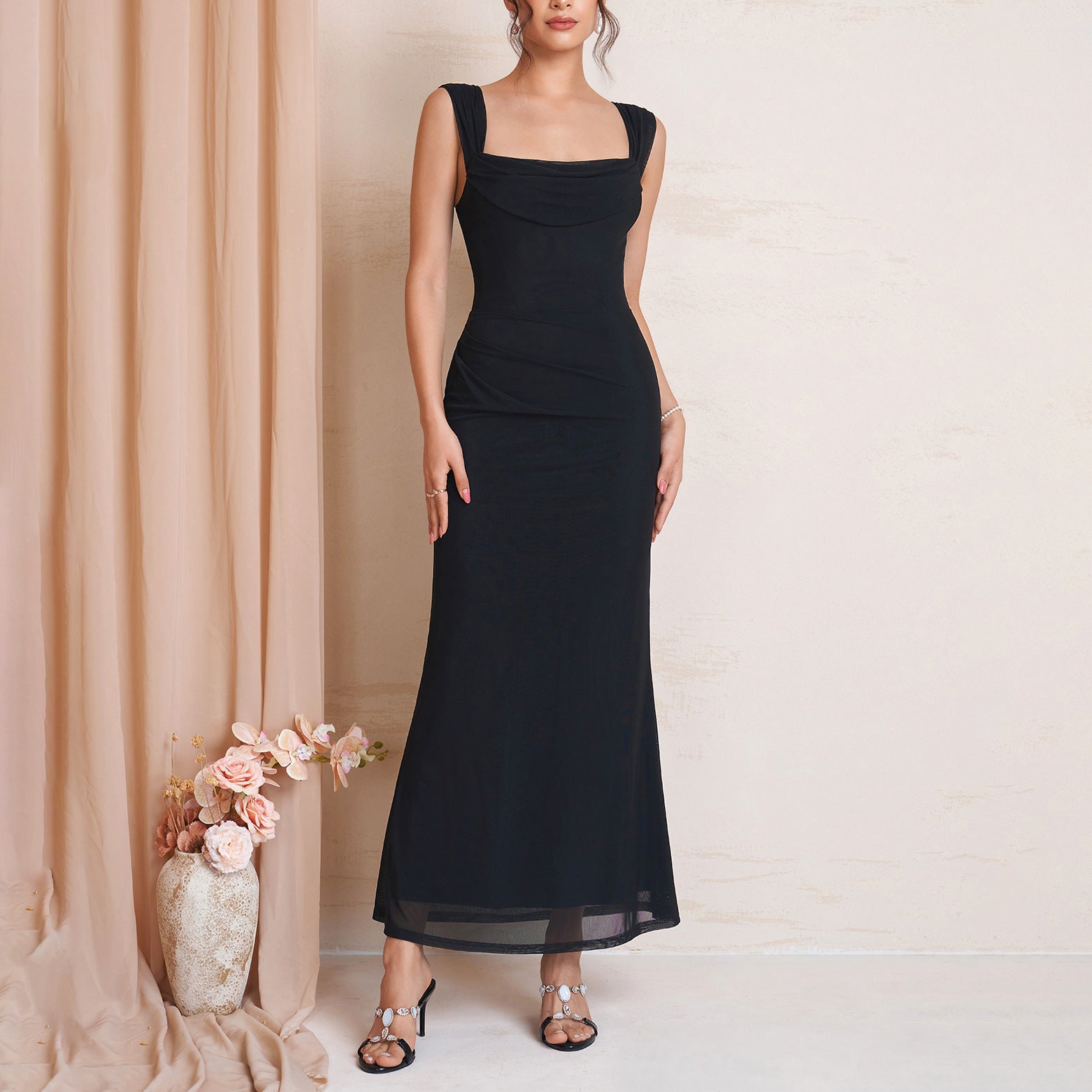 Summer Suspenders off Shoulder Two Way Dress Dignified Goddess Mesh Boning Corset Slim Fit Maxi Dress SUNSHINE