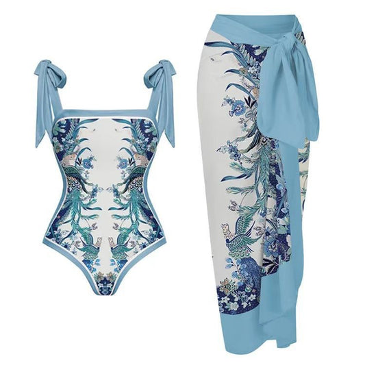 Two Piece Set Printed Swimsuit Slim Fit Slimming Conservative Swimsuit