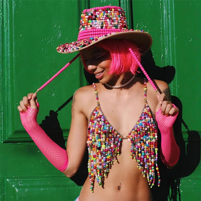 Women Clothing Colorful Beautiful Handmade Beaded Beaded Bra Halter Pearl Vest Hadid