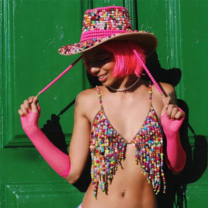 Women Clothing Colorful Beautiful Handmade Beaded Beaded Bra Halter Pearl Vest Hadid
