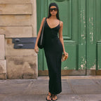 Summer Sexy V neck Sleeveless Idle Solid Color Slim Fit Maxi Dress LAGERFELD