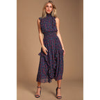 Women Elegance Sleeveless Printed Pleated Dress Maxi Dress DreamFashion