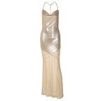 Women Summer Mesh Stitching Bronzing Dress Sexy Sling Backless Dress Women LEKINS