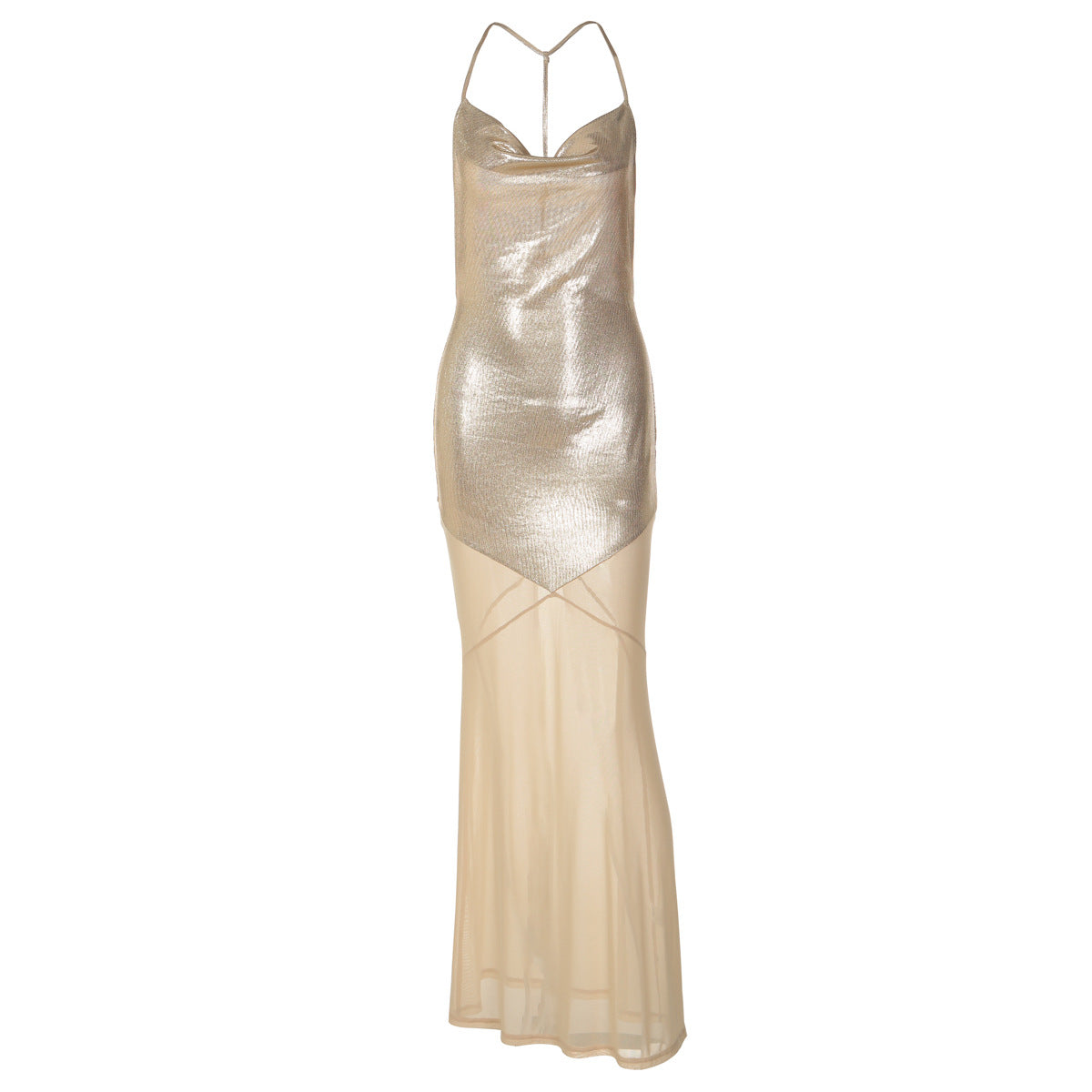 Women Summer Mesh Stitching Bronzing Dress Sexy Sling Backless Dress Women LEKINS