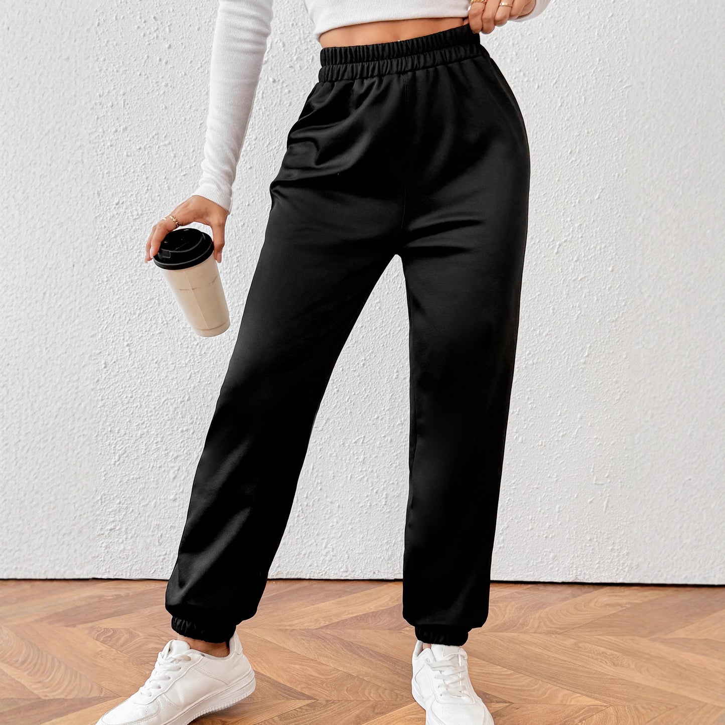 Pantalones deportivos gruesos de lana de cordero de invierno, con tobillos abullonados, casuales, holgados, cómodos y a juego.