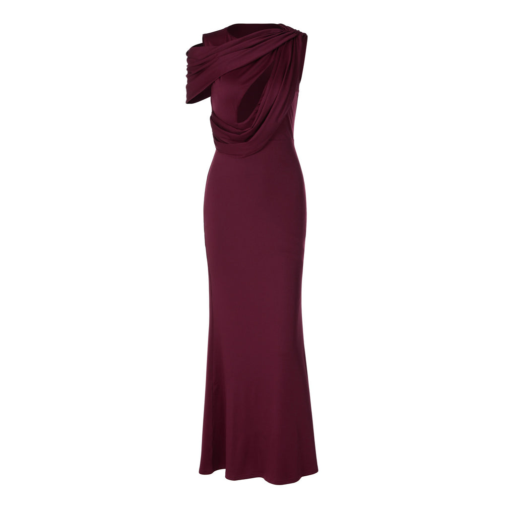 French Hollow Out Cutout Sheath Sleeveless Elegant Sexy Dress Summer Slim Solid Color Maxi Dress BULLINGER