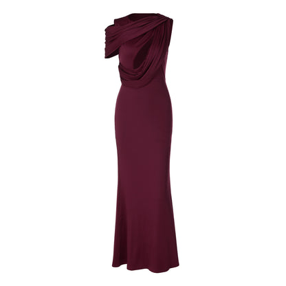 French Hollow Out Cutout Sheath Sleeveless Elegant Sexy Dress Summer Slim Solid Color Maxi Dress BULLINGER