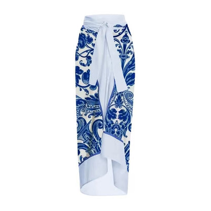 Traje de baño Lonkey para mujer, de porcelana azul y blanca, estampado de tres piezas, dividido.