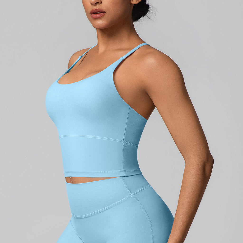 Solid Color Micro Brushed Bra Cross Sling Beautiful Back Sports Vest Casual Running Fitness Top Yoga Clothes NESHA