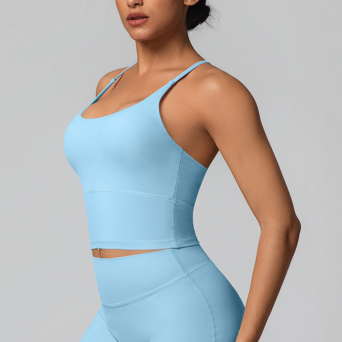 Solid Color Micro Brushed Bra Cross Sling Beautiful Back Sports Vest Casual Running Fitness Top Yoga Clothes NESHA