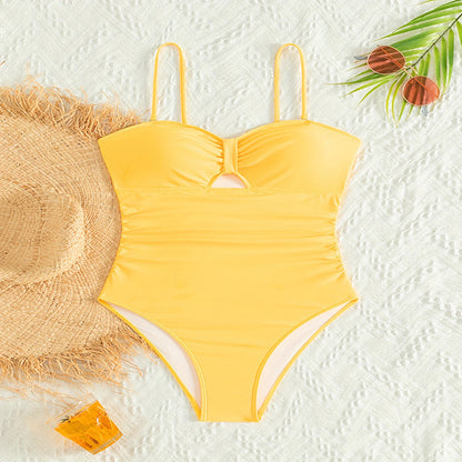 Korean Solid Color One Piece Swimsuit Women High Grade Belly Covering Sexy Bikini Beach Swimsuit