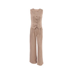 Sexy Elegant Wide Shoulder Strap V neck Sleeveless Vest Mid Waist Slim Fit Wide Leg Pants Two Piece Set Autumn Casual Set FOREVEREIGHTEEN