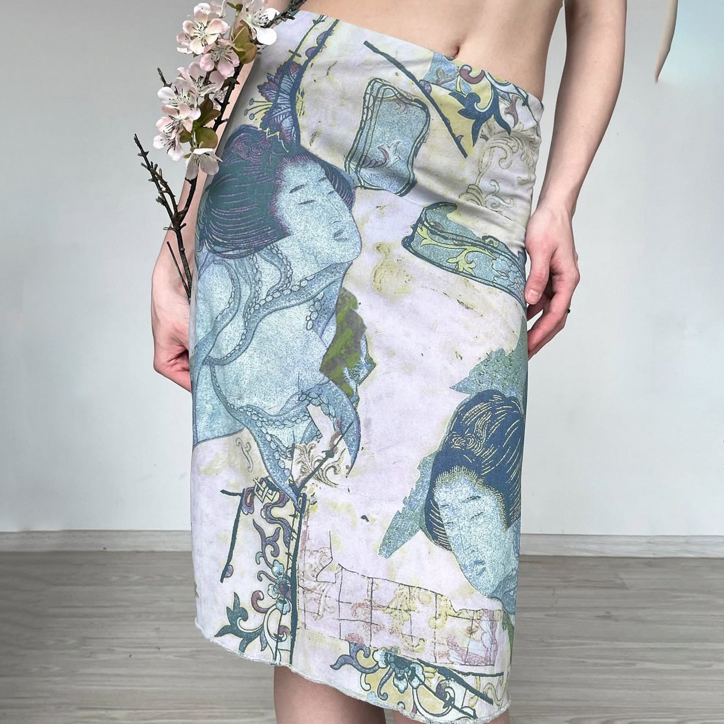 Artistic Retro Japanese Abstract Printing Elegant Graceful Skirt Vacation Sexy Special Interest Hip Skirt LingSharp