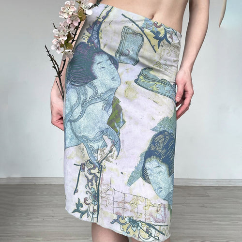 Artistic Retro Japanese Abstract Printing Elegant Graceful Skirt Vacation Sexy Special Interest Hip Skirt LingSharp